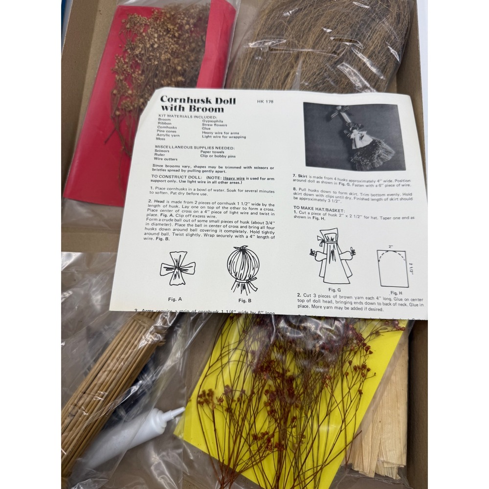 New Hazel‎ Kaboodles Naturals Cornhusk Doll Broom Craft Kit HK 178 Vintage 18in - Picture 3 of 3